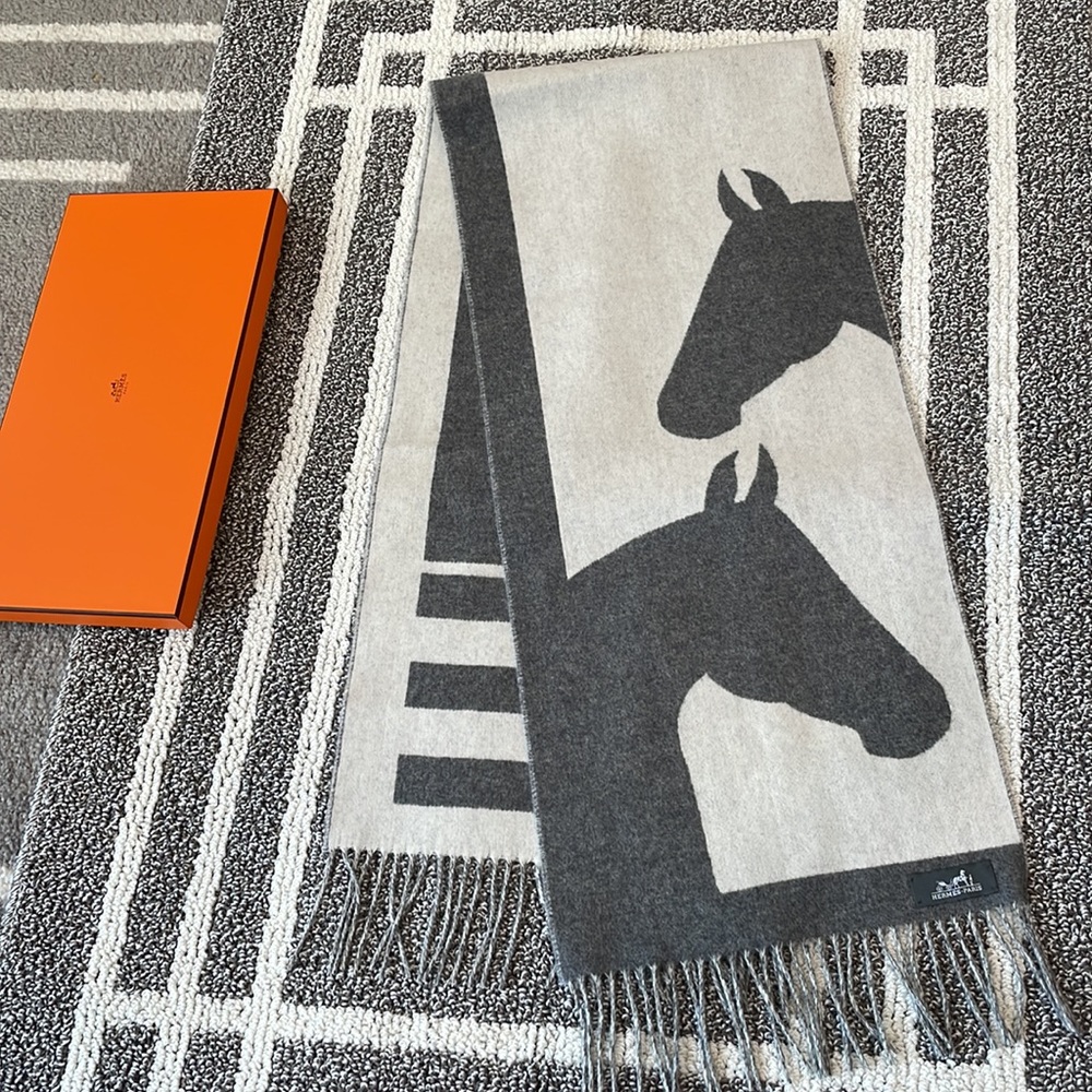 Authentic Hermes double sided cashmere Horse Scarf